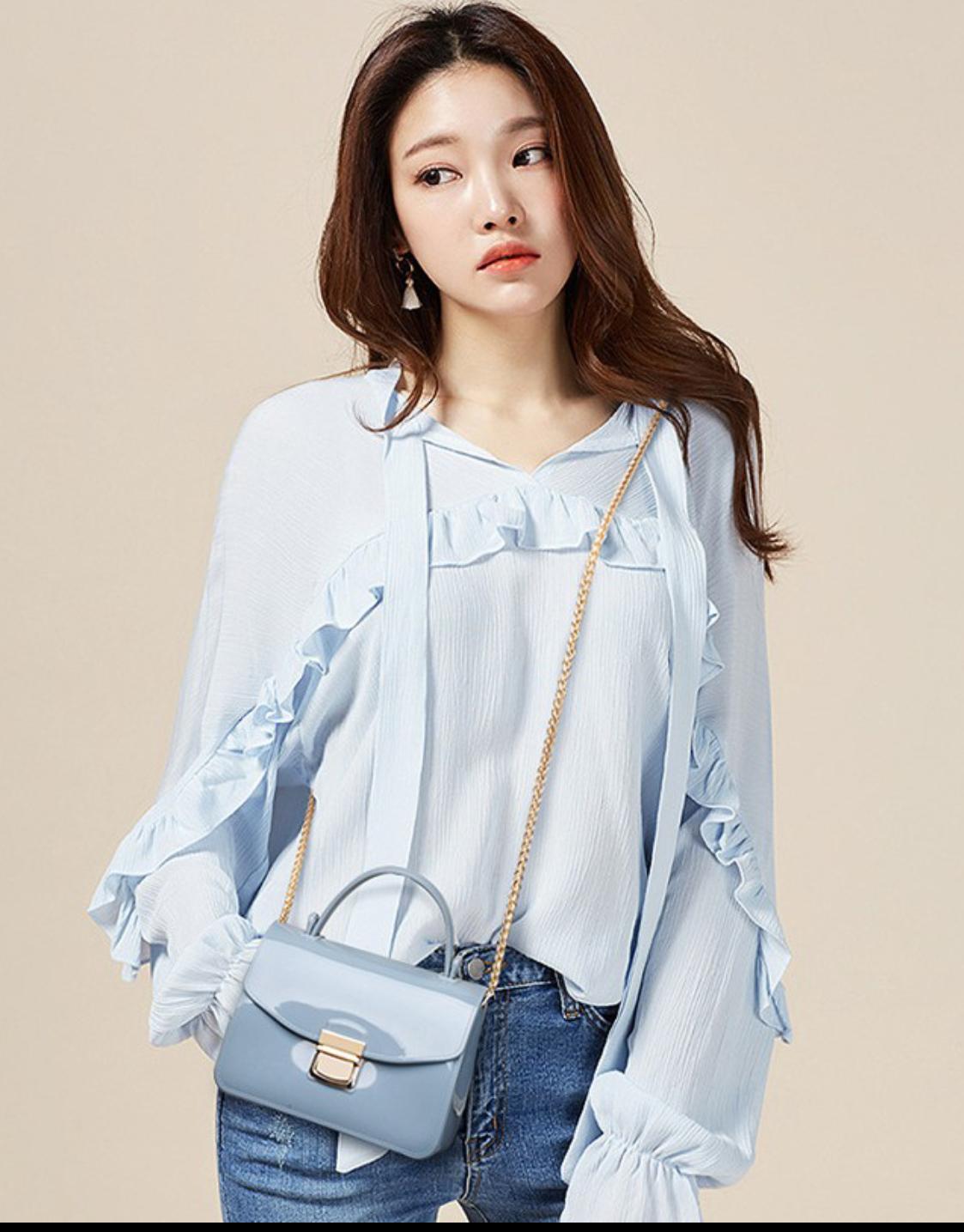 Tas Import Mini Sling Jelly Bag Wanita 17cm - Biru Muda