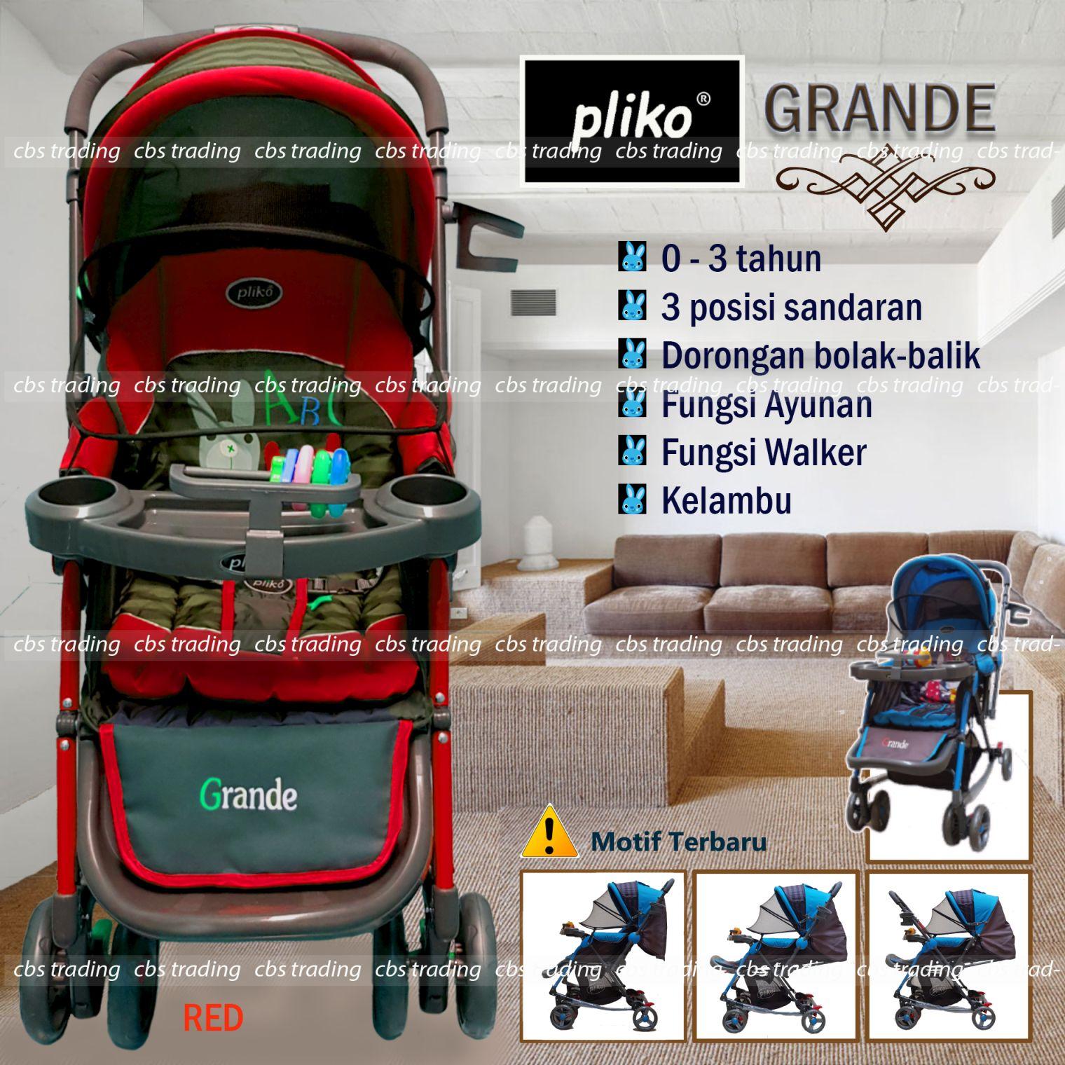 Pliko Stroller New Grande S-268 With 4 in 1 Features - Kereta Dorong Bayi - Red