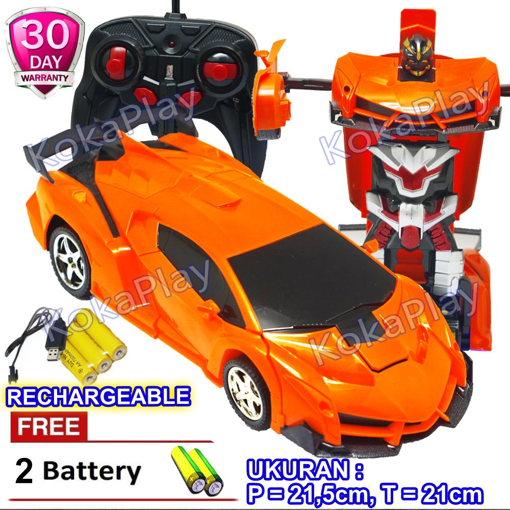 KokaPlay RC The Last Knight Robocar Transformable Sports Car Robot Transformers Mainan Anak RC Mobil Robot Laki Laki Perempuan Berubah Remote Control Rechargeable + Free 2 Baterai