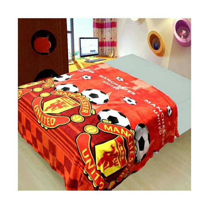 Selimut Motif Bola Manchester United 3D Kualitas Import ukr 150x200