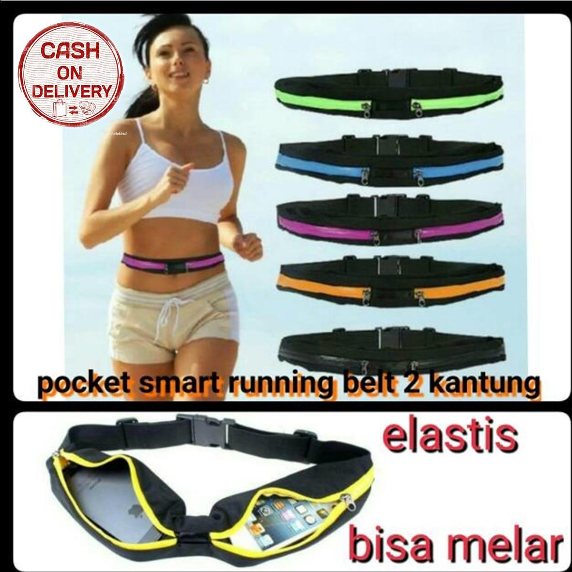 Kado Unik-- Tas Ikat Pinggang 2 Kantong Untuk Lari / Tas Ikat Melar / Pocket Smart Belt / Running Waist Bag Belt / Tas Pinggang Elastis / Sport Belt / Tas Ikat Pinggang Sabuk Murah