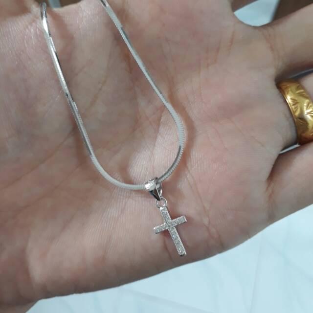 KALUNG SALIB PERAK 925 / PERHIASAN SILVER LAPIS EMAS PUTIH / PERAK ASLI / KALUBG IMPORT