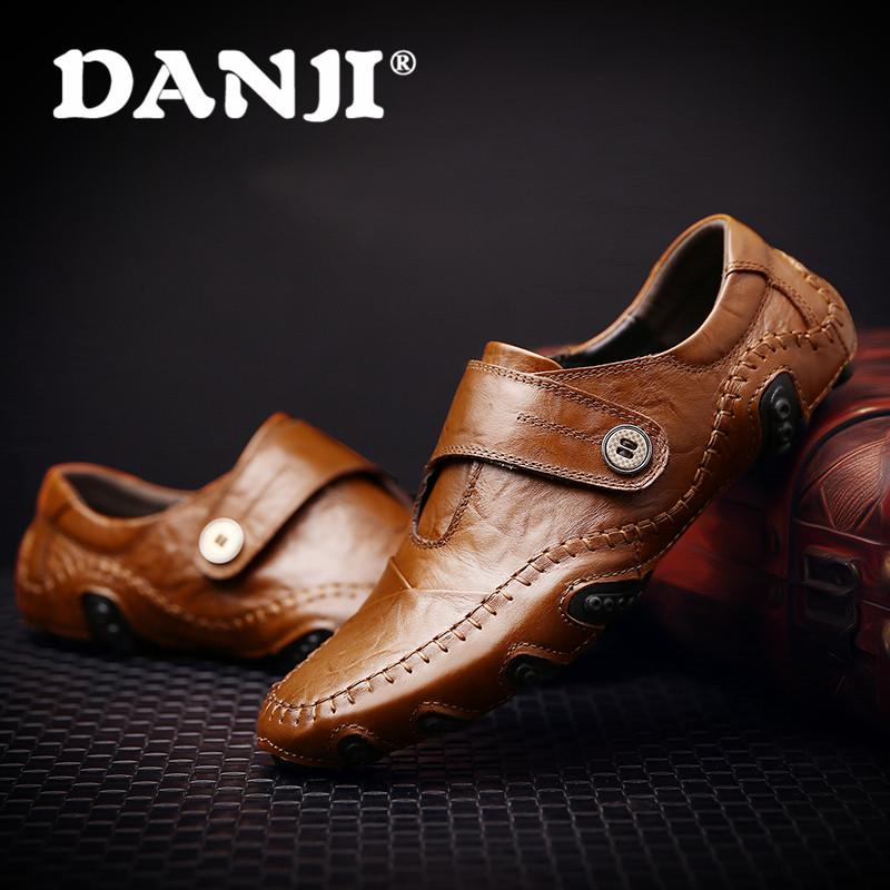 Danji Spring Pria Kulit Buatan Tangan Baru Sepatu, Sepatu Kasual Pria Brown
