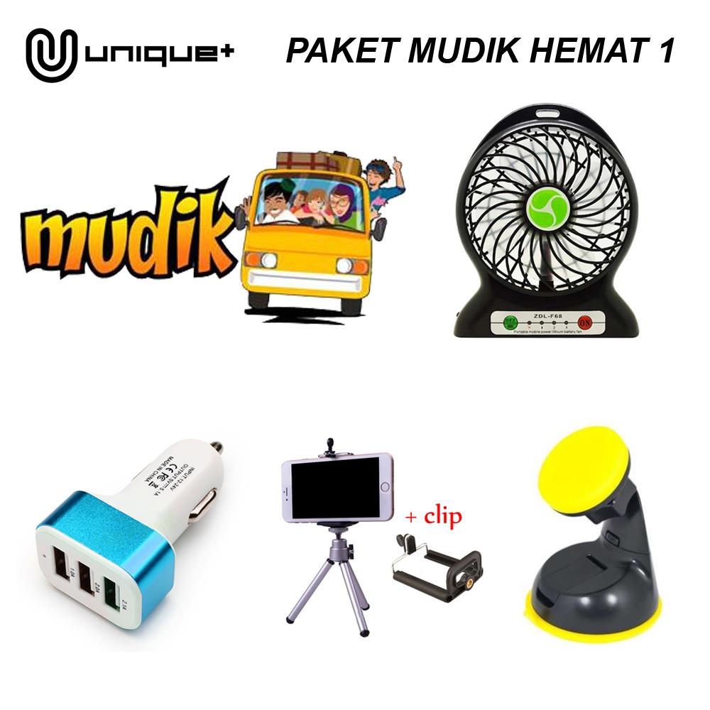 Unique PAKET MUDIK HEMAT 1 Charger Mobil 3 Port 723 + Holder HP Mobil Magnet + Tripod Mini With Holder U + Kipas Angin Powerbank Mini Portable ZDL