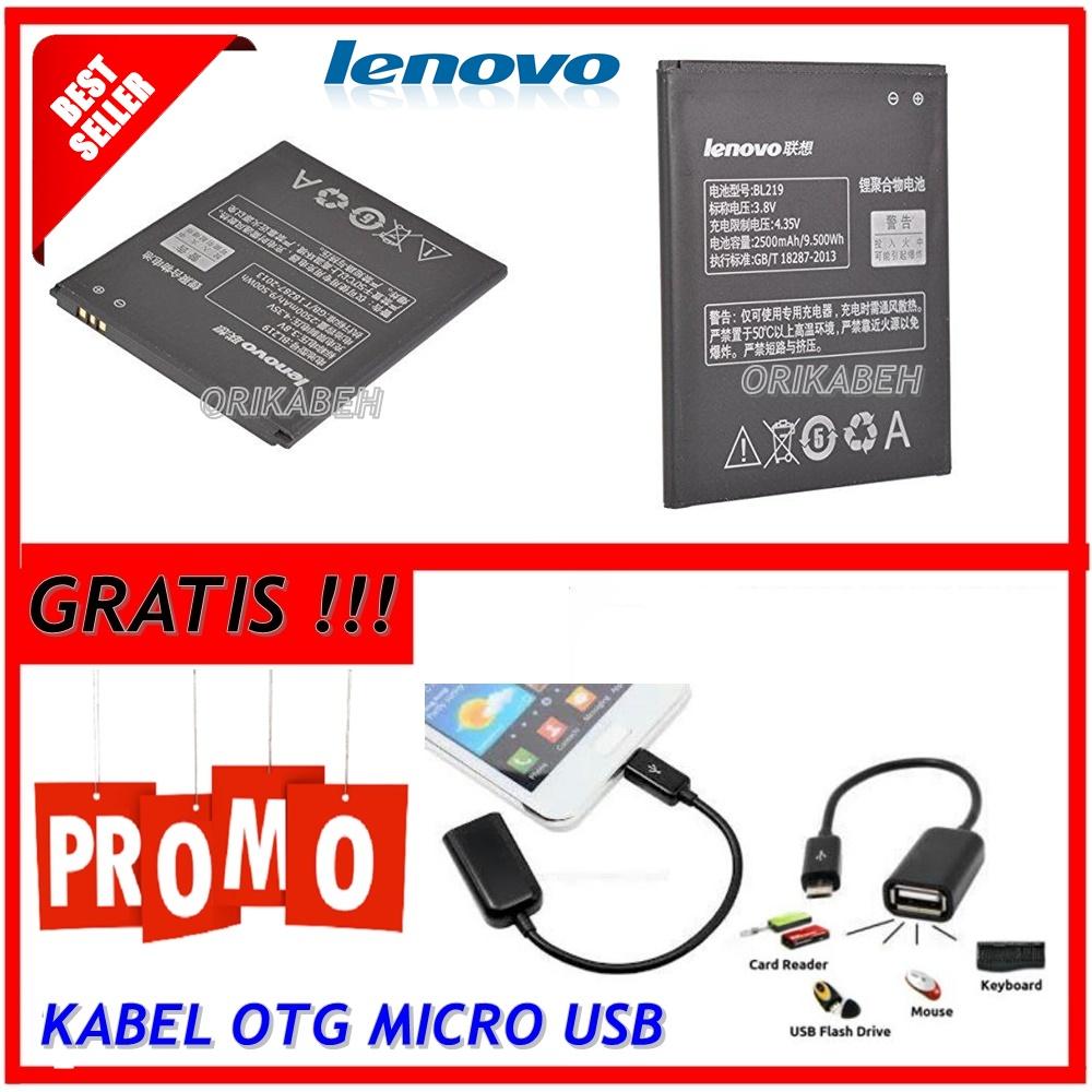 Lenovo Baterai / Battery BL219 For Lenovo A880 / A850 Original - Kapasitas 2500mAh + Gratis Kabel Otg Micro Usb ( orikabeh )