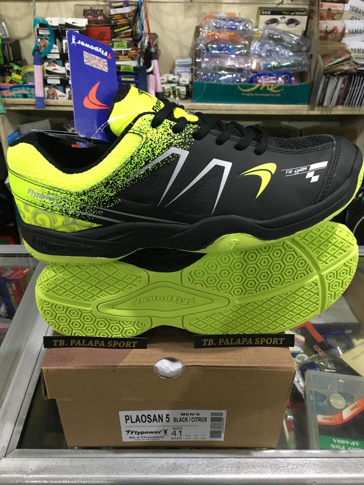 Banding Harga Sepatu Badminton Flypower Plaosan Murah Terbaru Flypower PLAOSAN 5 Sepatu Badminton Black Citrus