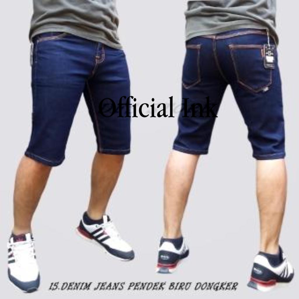 Celana Pendek jeans denim skinny slimfit pensil pendek pria – Biru Dongker