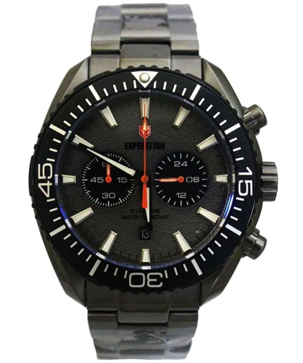 Expedition -Jam Tangan Pria - Grey-Grey Jarum Orange - Stainless Steel - 6735