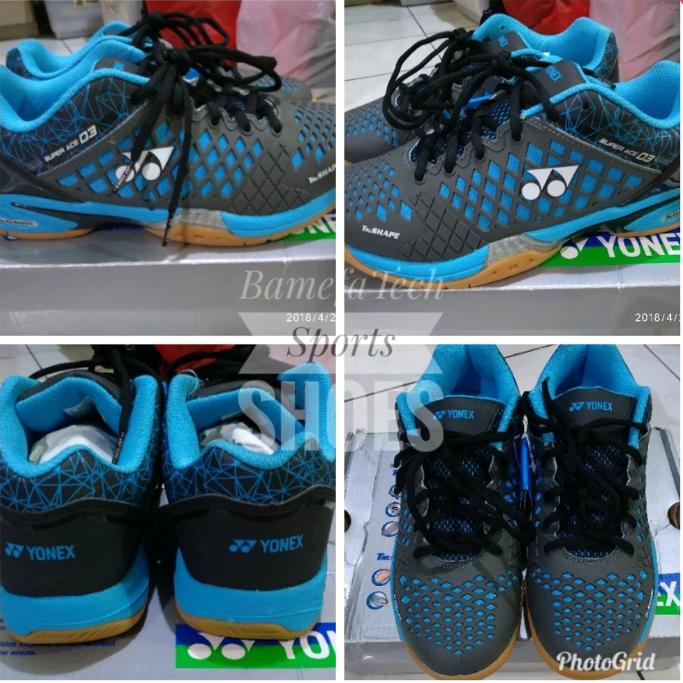 sepatu badminton bulutangkis baru super ace 03 grey blue size 41 insole 26.5cm trucushion trushape