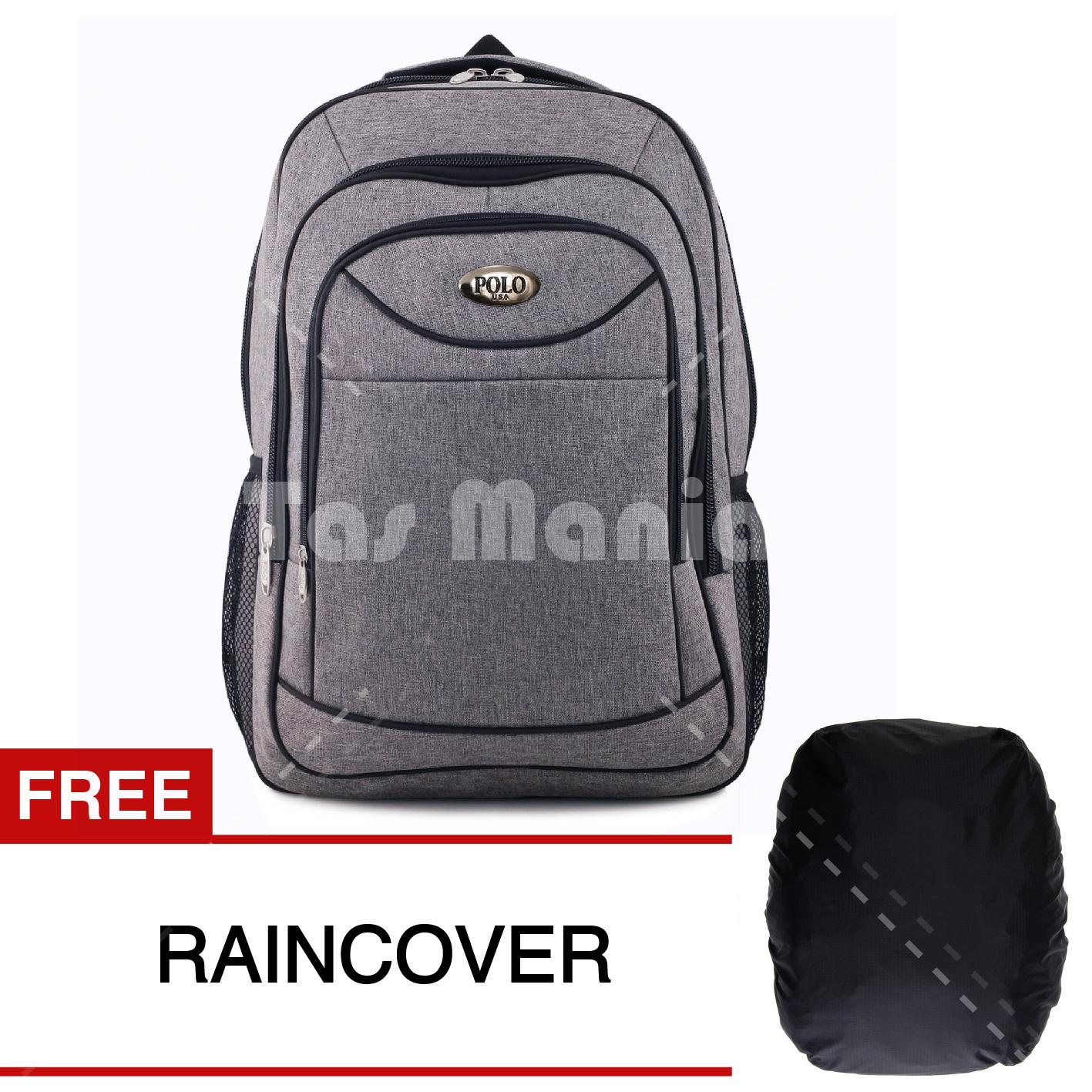 Tas Ransel Pria Polo USA Petal CX-029 Dailypack Laptop Backpack + FREE Raincover - Light Grey Promo Diskon Tas Kantor Termurah Terlaris Best Seller