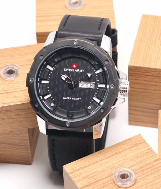 JAM TANGAN PRIA SWISS ARMY KULIT D-4435 DUAL TIME ANTI AIR SPORT OLAHRAGA KASUAL TERBARU 2018