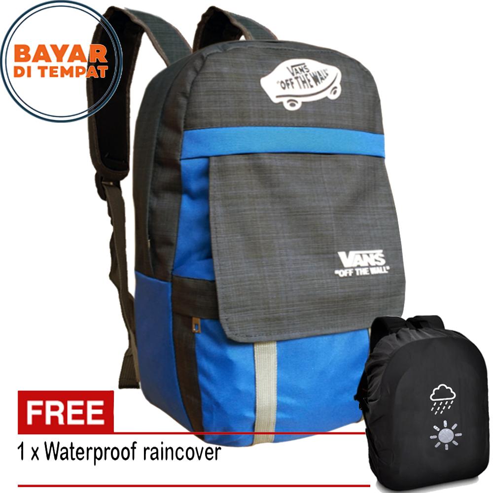 Tas Pria Tas Wanita C1809 Tas Ransel Pria Tas Ransel Wanita Tas Laptop Tas Punggung Tas Kerja Tas Sekolah Tas Tas Korea Tas Ransel Korea Tas Gemblok - Blue + Raincover