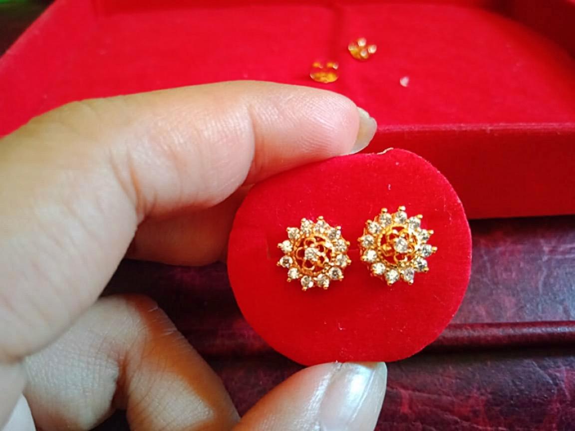Lan'z anting giwang titanium kristal bunga cantik 18 k (emas)