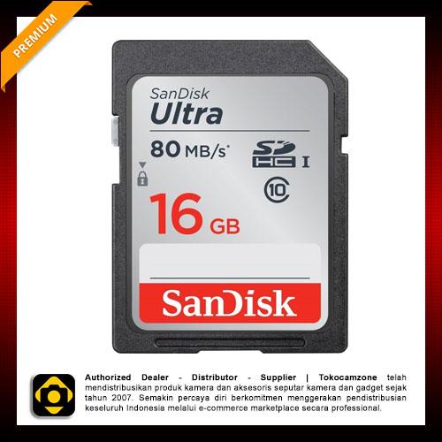 Sandisk Ultra SDHC UHS-1 Card CL10 - 16GB (80MB/s) - Silver