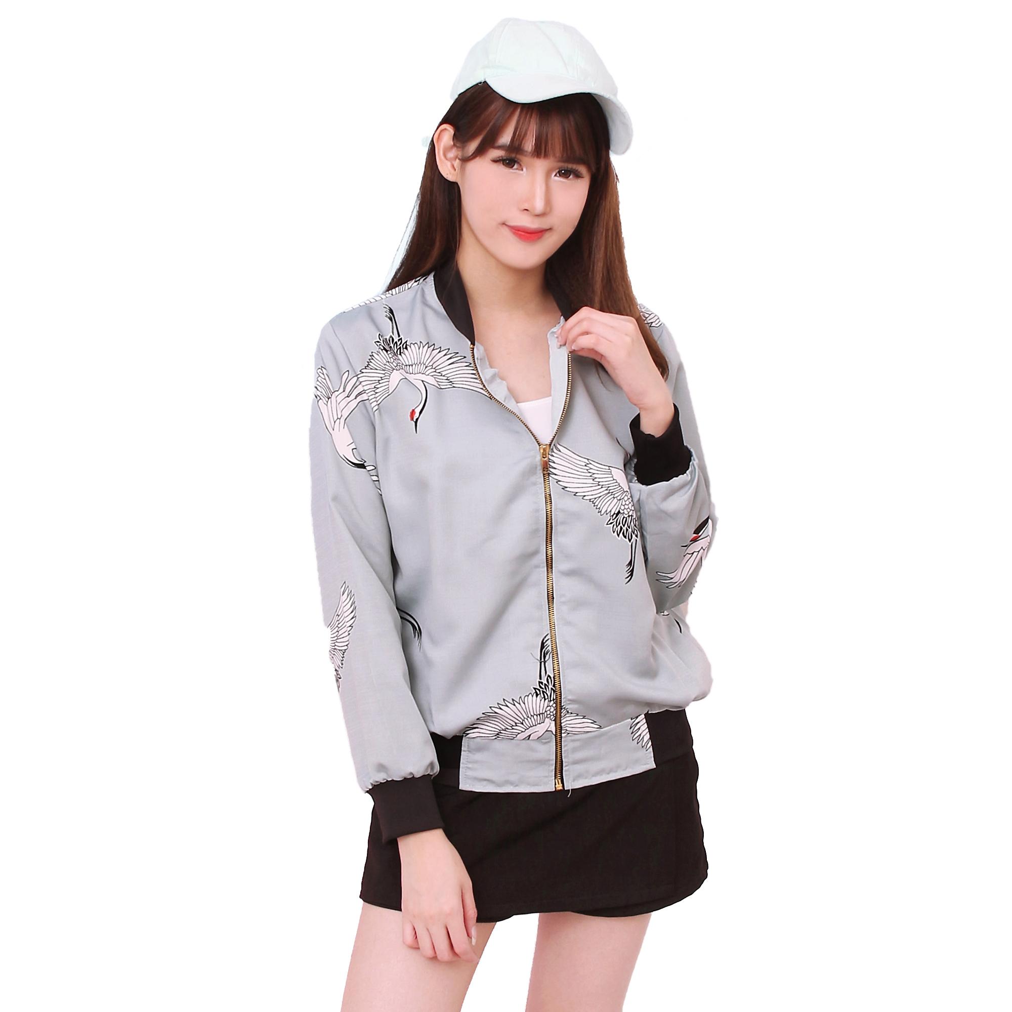 LEMONE Tumblr Tee Kaos Cewe Premium Jaket Bomber Wanita - Abu