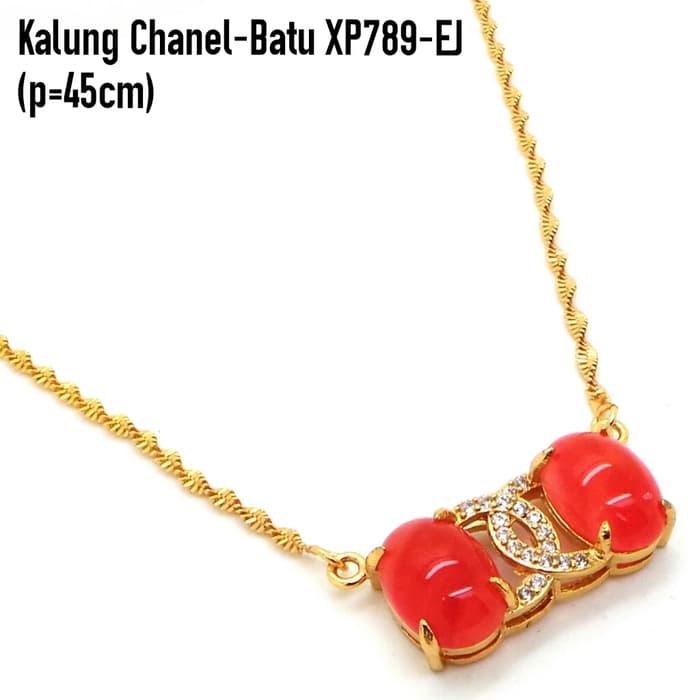 Kalung Batu Merah Perhiasan Lapis Emas Aksesoris Wanita Murah XP789-EJ