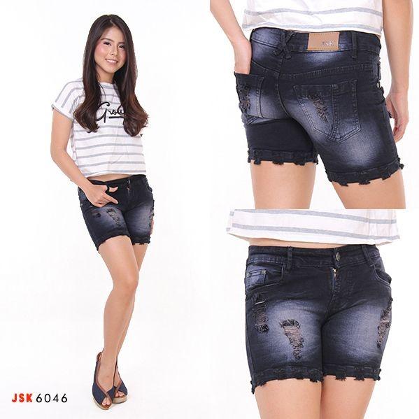 ULTIMOSHION - HOTPANTS 2/3 DESTROY HITAM SPREY / CELANA PENDEK JEANS WANITA