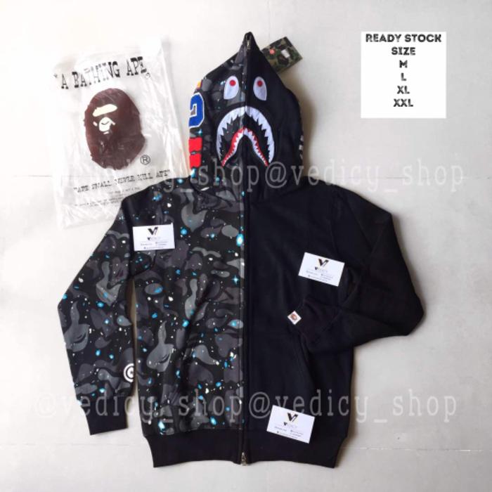 HOODIE JAKET BAPE SHARK HALF SPACE GALAXY FULLZIP GLOW IN THE DARK