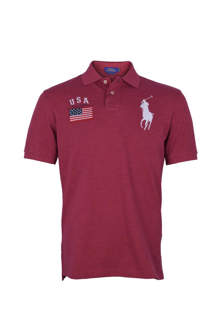 POLO RALPH LAUREN - POLO SHIRT CUSTOM FIT S/S MAROON MEN