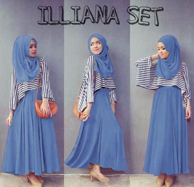 Kualitas Terjamin! Gamis Hijab Illiana set 3 in 1 Spandek