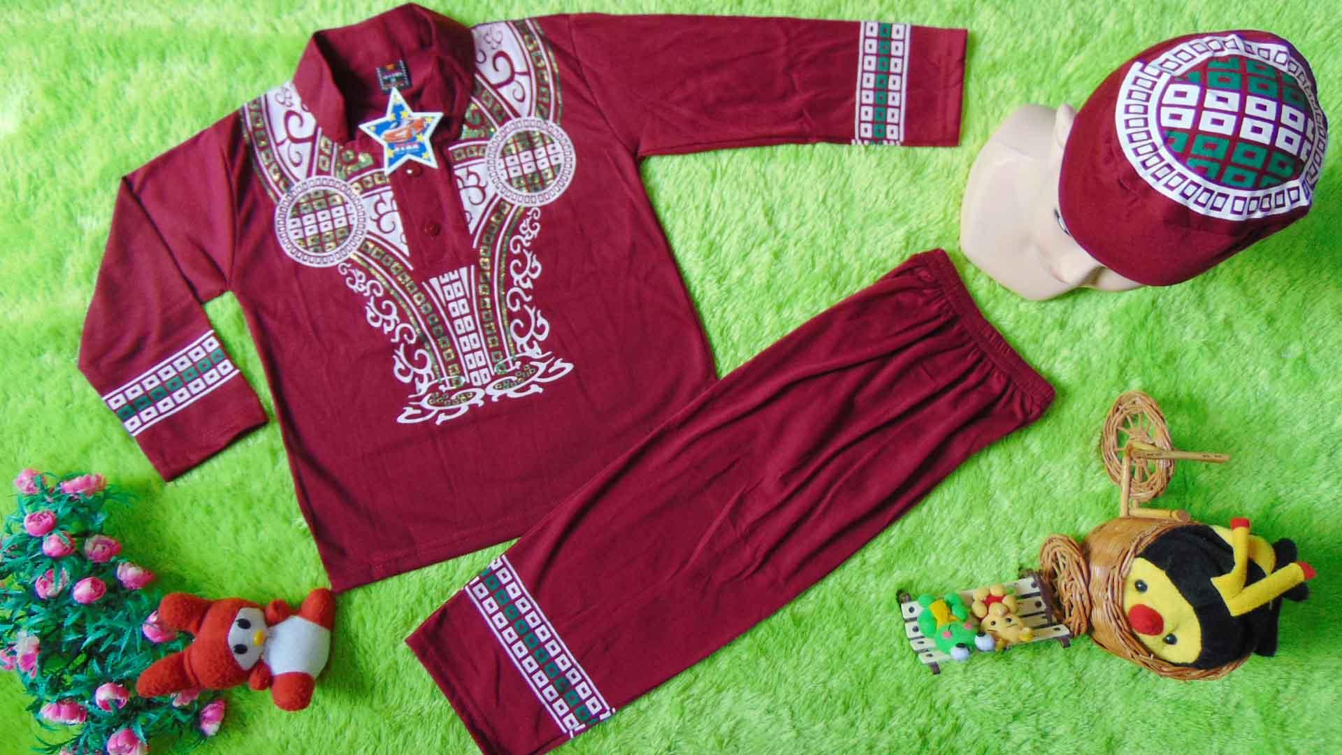 kembarshop - PLUS PECI setelan baju koko muslim lebaran idul fitri ramadhan anak balita laki-laki cowok 4th star warna random