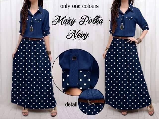 FASHIONFLOWER-DRESS WANITA MAXI POLKA SHINTA-NAVY (ADA 2 WARNA) PAKAIAN WANITA LONG DRESS MAXI WANITA DRESS MAXI FASHION WANITA