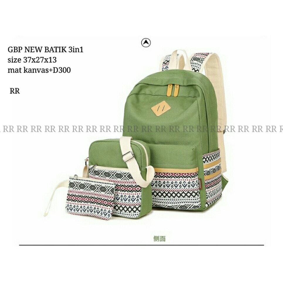 Jual Tas Ransel Gendong Punggung Sekolah Anak / Cewek Wanita Etnik 3in1 IJO Promo