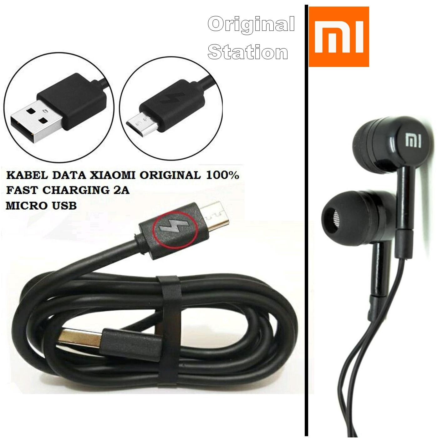 Xiaomi Paket Best Bundling Kabel Data Micro USB Support Fast Charging Dan Headset Hifi