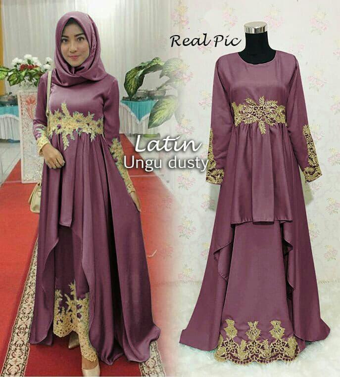 BAJU MUSLIM GAMIS PESTA LATIN UNGU