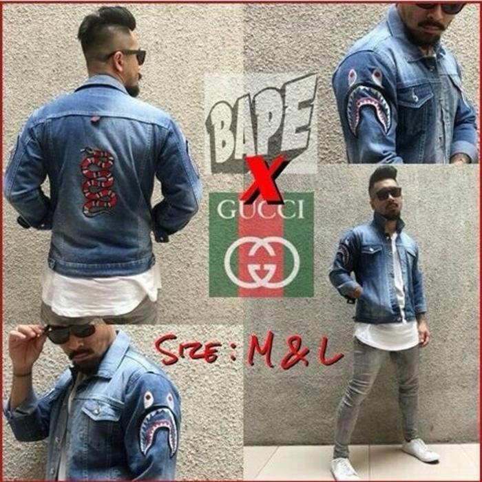 TERLARIS Jaket Denim Gucci x Bape Logo Bordir import premium HK only