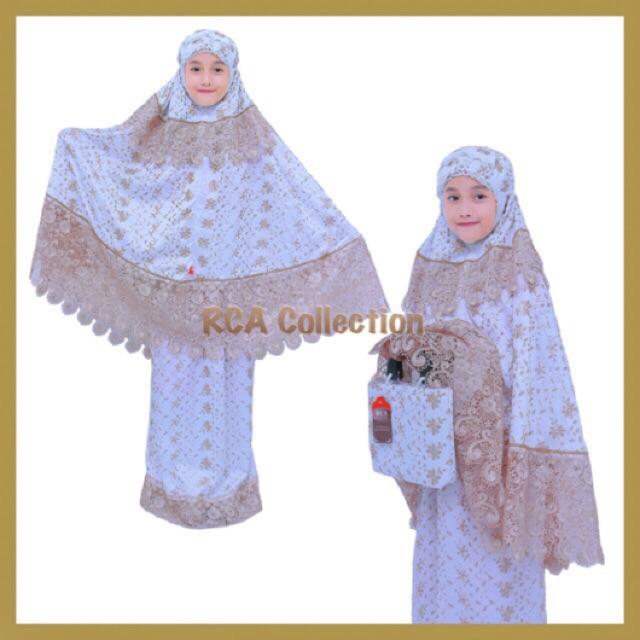 Mukena Prada Anak Ekslusif Keong Swarovski Putih Bersih sd