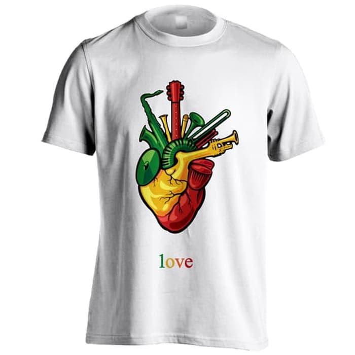 Kaos Distro Love Reggae Heart C01 Putih Ukuran Big Size XXXL