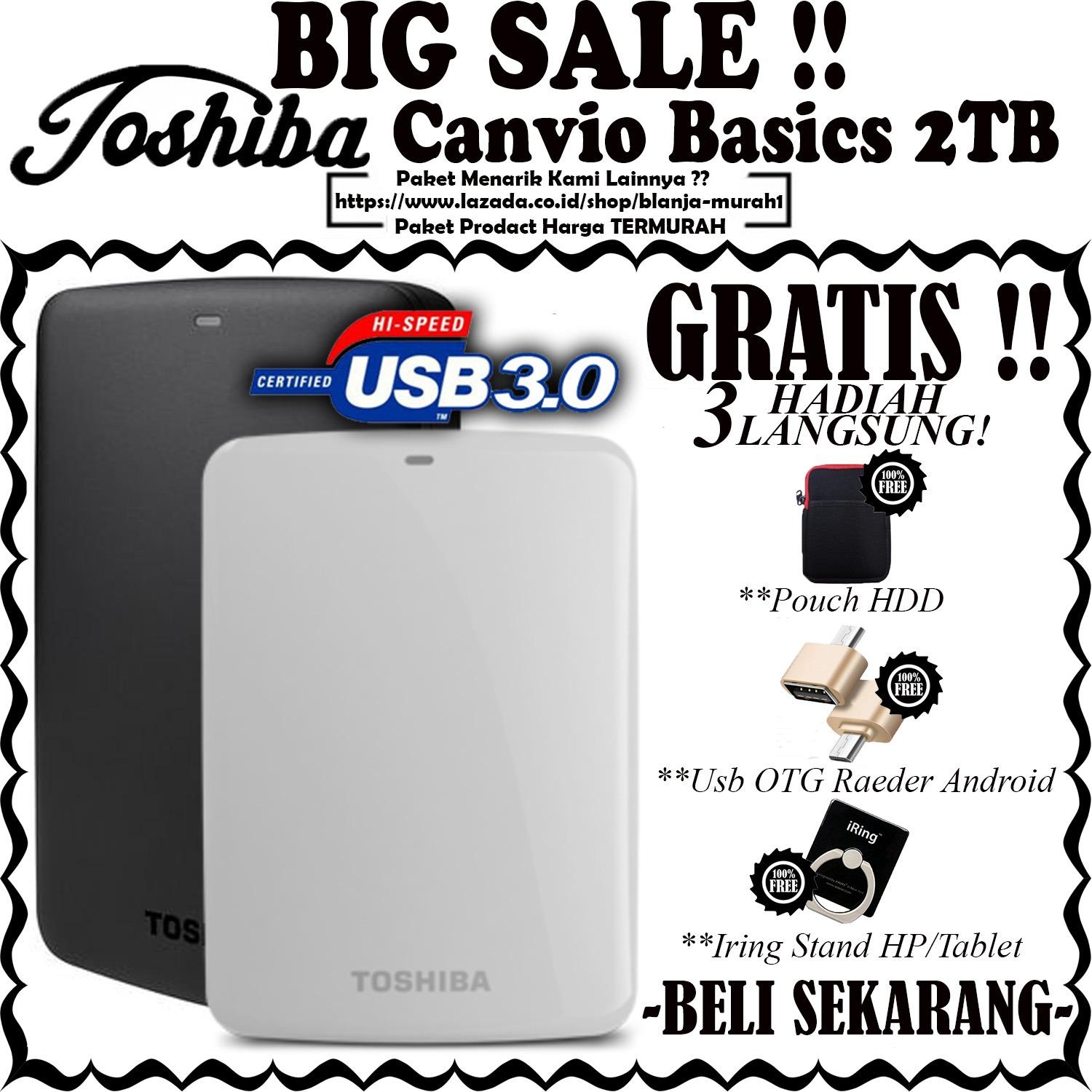 Toshiba Canvio Basics 2TB - HDD / HD / Hardisk Eksternal - GRATIS Pouch HDD Ext + Usb OTG Reader Android & Iring Stand HP/Tablet