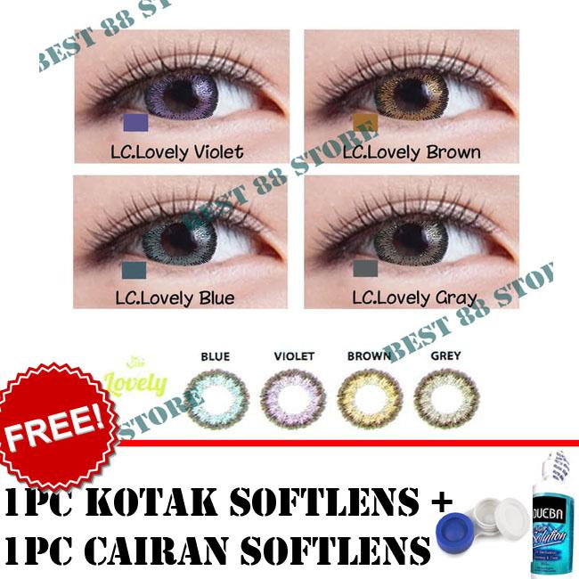 BEST SELLER Kontak Lens Softlens Living Color Lovely : Biru, Coklat, Abu-abu, Violet Kualitas Bagus + FREE Lenscase + Cairan Softlens Dueba