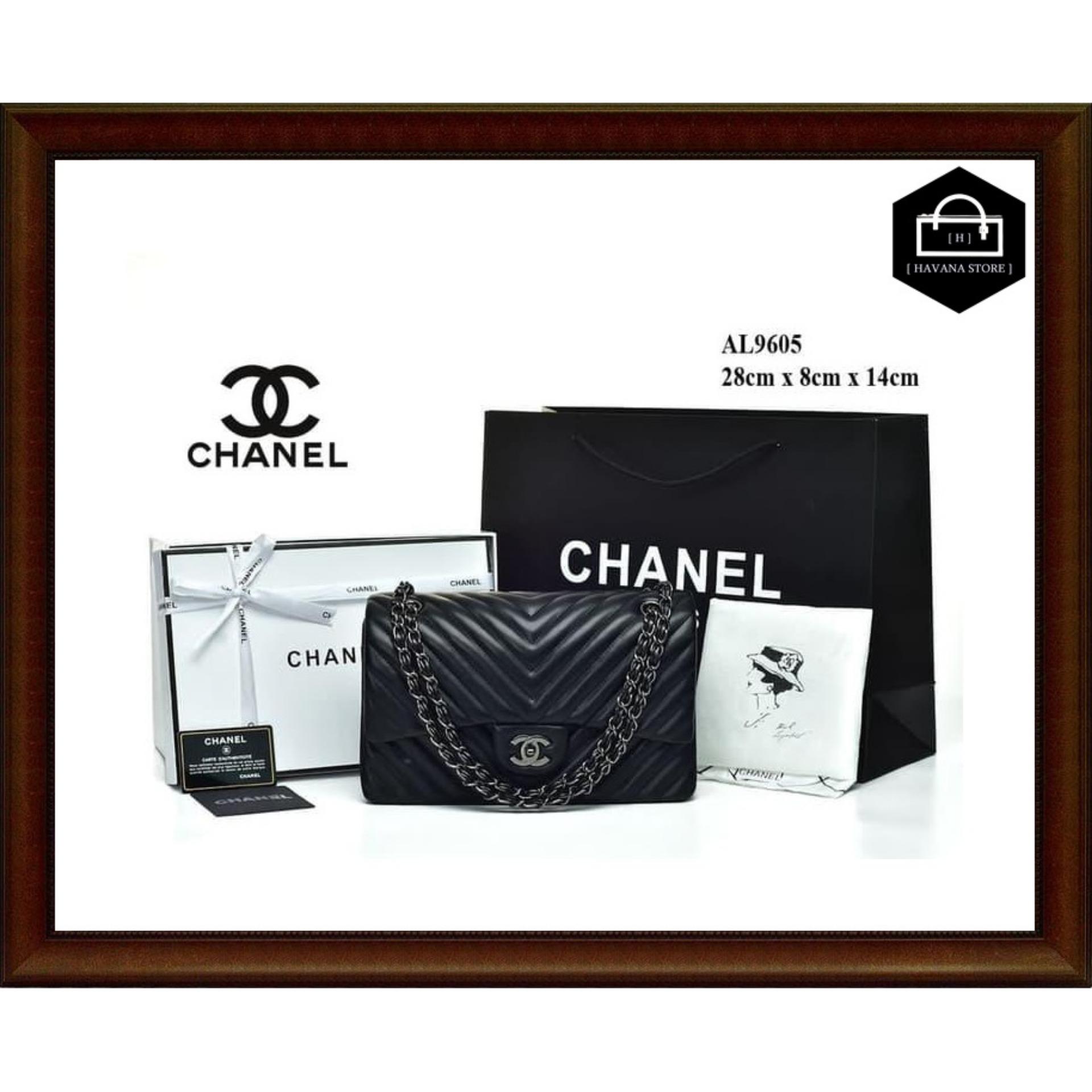 new Tas Chanel Chevron Flap Medium Lambskin BHW Hitam Semi Premium AL9605 / bag / branded / mirror / premium / asli / original / impor / batam / bag / tas / handle / jinjing / kulit / gucci / hermes / chanel / lv / louis / fossil / dior / zara / bonia