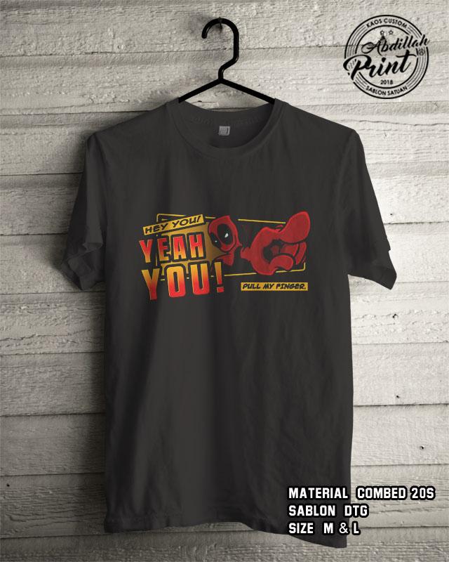 Kaos Distro Custom Design T Shirt Casual Atasan Pria Wanita Cotton Combed 20s Sablon DTG Quality Export -Superhero Marvel Avengers DC - Deadpool Hey You - Black