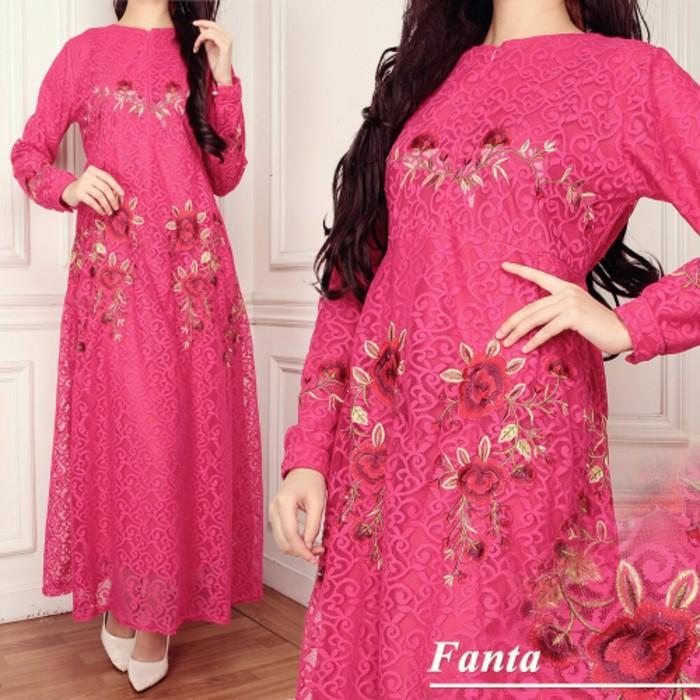 Cuci Gudang !!! Gamis Nisa Brokat Pink Baju Muslim Pesta Remaja Brukat Bordir Fanta TK