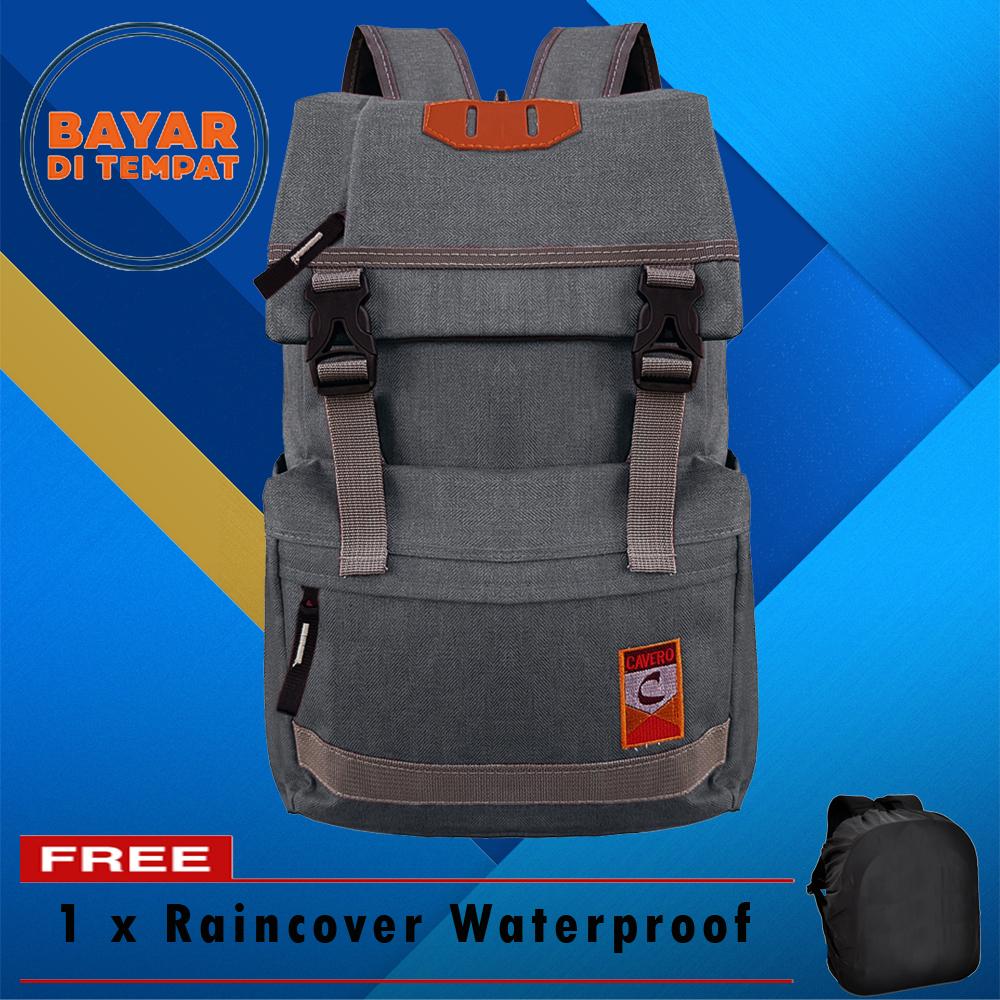 Cavero Tas Pria Tas Wanita Tas Ransel Pria Tas Ransel Wanita Tas Korea Tas Ransel Korea Tas Laptop Tas Punggung Tas Outdoor Tas Hangout Tas Kerja Tas Kuliah TJ-0301 Desain Style Korea Minimalis - Grey + Raincover