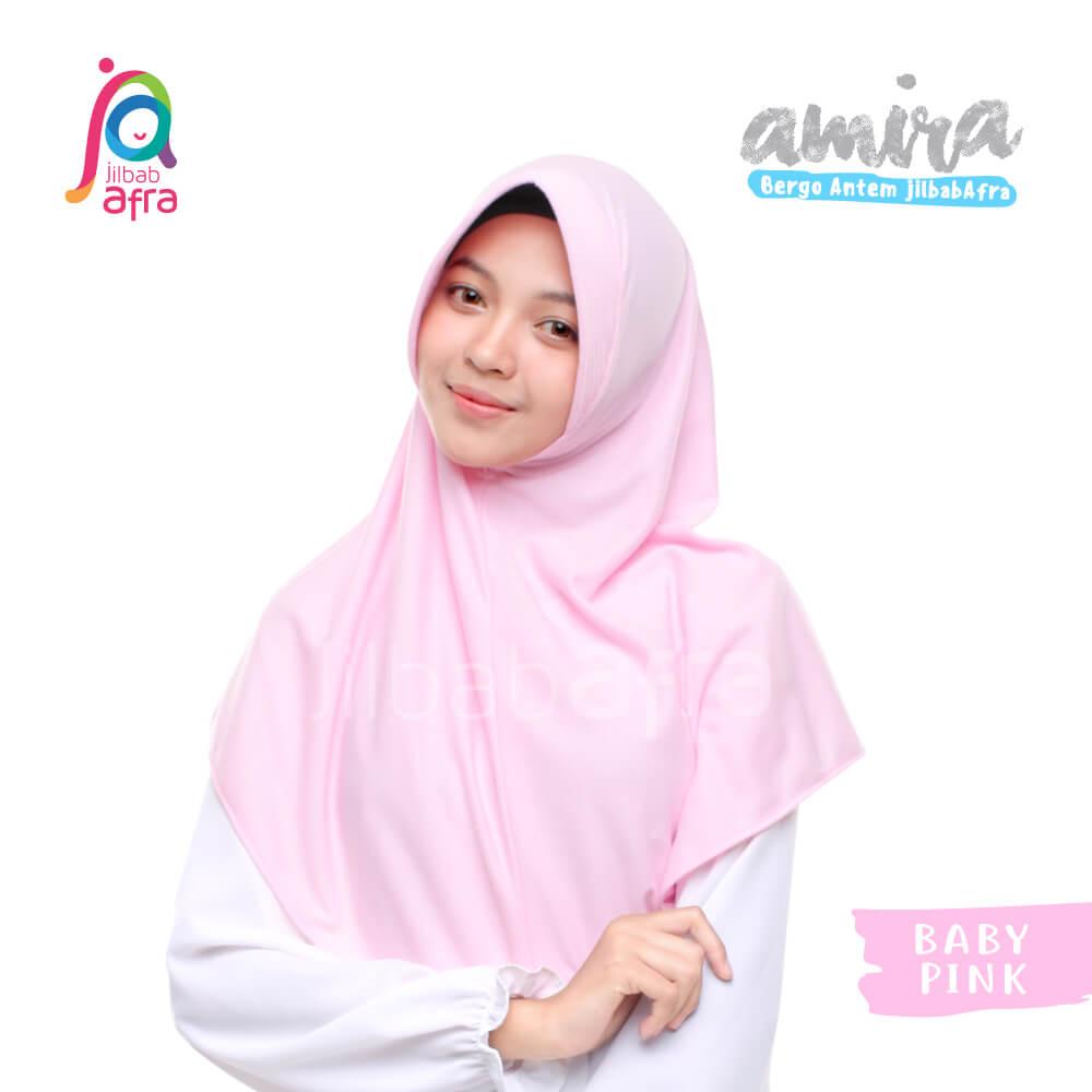 Jilbab Amira 09 Baby Pink - Bergo Pet Antem - Jilbab Afra - Hijab Instan Bahan Kaos, Adem & Lembut