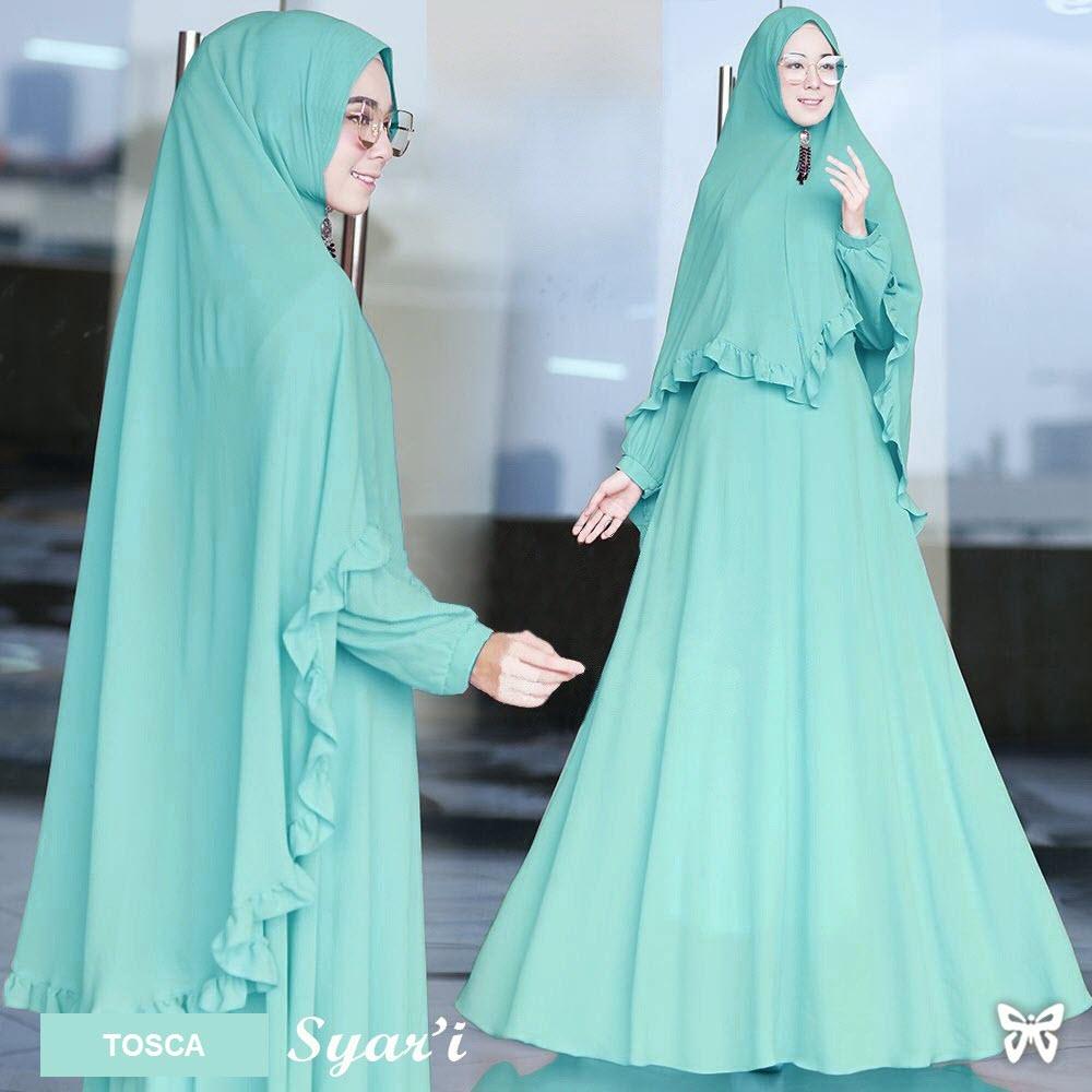Flavia Store Gamis Syari Set 2 in 1 FS0719 - TOSCA / Baju Muslim Wanita Syar'i / Gaun Muslimah / Maxi Dress Lengan Panjang / Hijab Polos / Srjuanita
