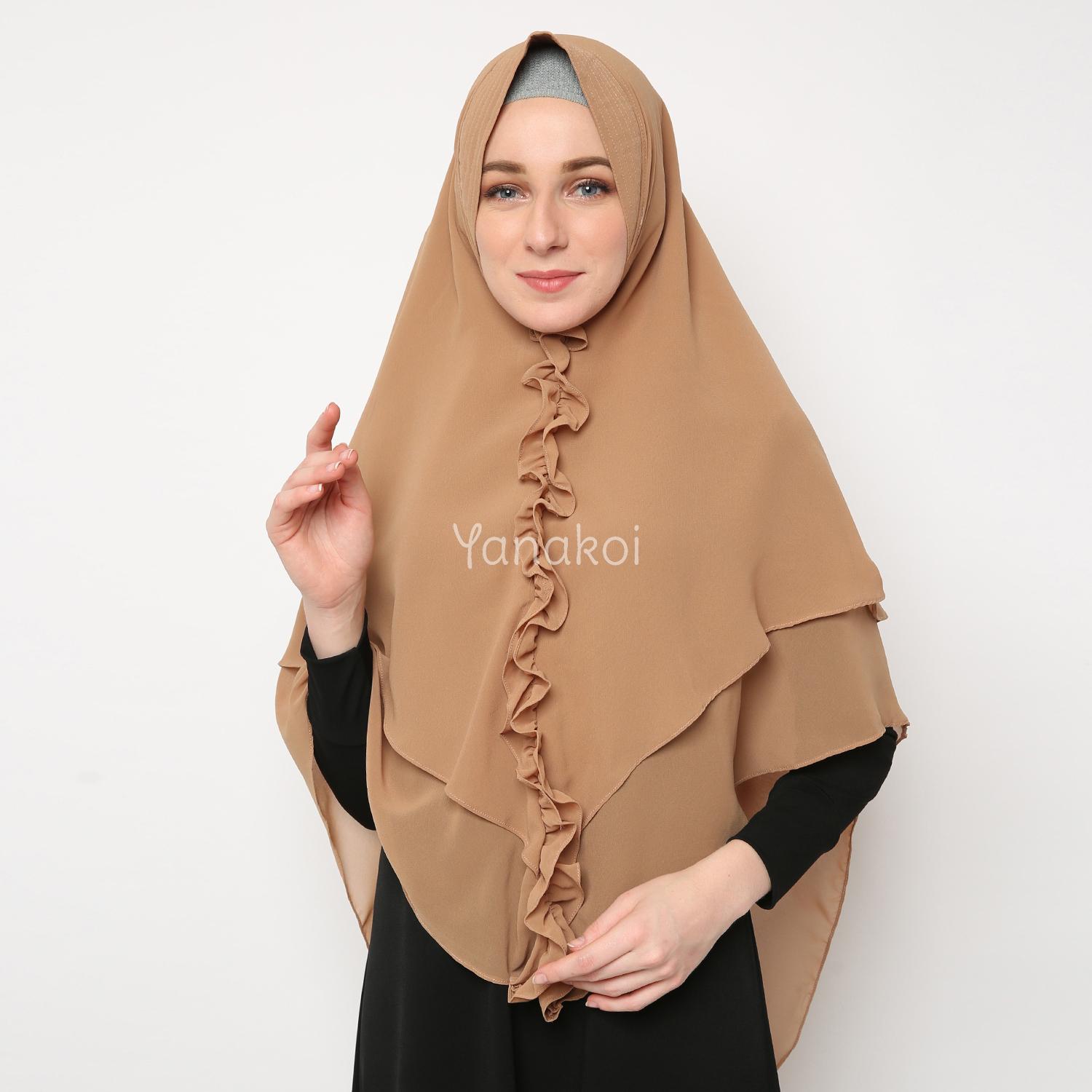 Jilbab Kerudung Khimar Sasmirra by Yanakoi Hijab Warna Mocca