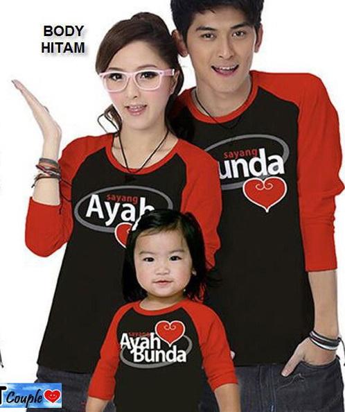 Baju Family Couple Kaos Pasangan Keluarga Kopel Kapel Lengan Panjang 1 Anak Sayang Ayah Bunda