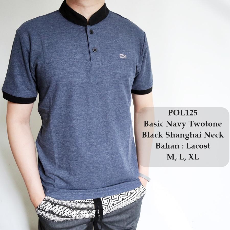TGF 125 Polo Shirt Kombinasi Navy / Baju Sanghai Cowok / Baju Koko Pria / Polo Fashion Pria / Polo Shirt Cowok