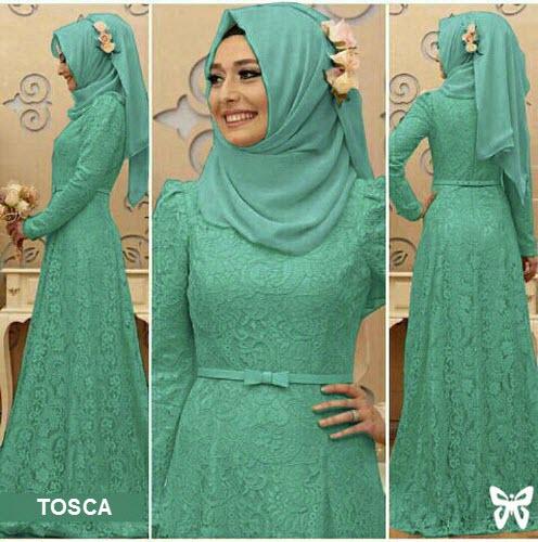 Flavia Store Maxi Dress Lengan Panjang Set 3 in 1 Brukat FS0368 - TOSCA / Kebaya Modern / Gamis Syari / Gaun Pesta Muslimah / Baju Muslim Wanita Syar'i / Hijab Jilbab Pashmina / Srsabrina