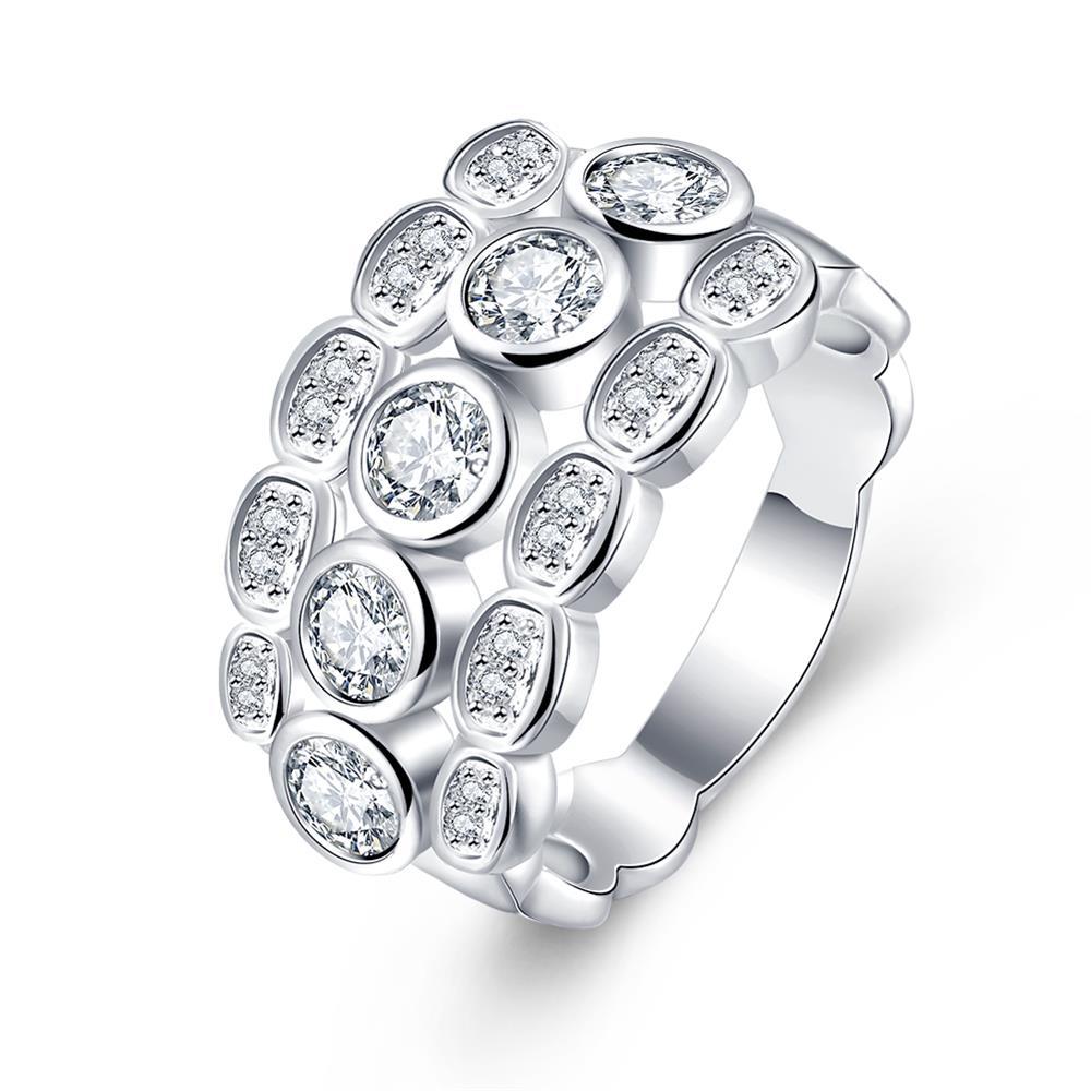 Lain perak klasik jual bulat zirkonia multilayer Wanita Cincin LKNSPCR723-8 LKNSPCR723