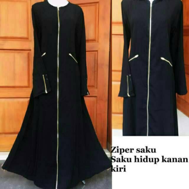 Al Khatib Abaya Banu Jetblack Saudi. Source · abaya zipper mata full kantong hitam polos