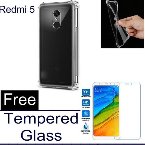 Case for Xiaomi Xioami Xiomi Redmi 5 Biasa Anti Crack / Anti Pecah / Anti Shock Shockproof Elegant Softcase + Gratis Free Tempered Glass Redmi 5 biasa - Putih Bening