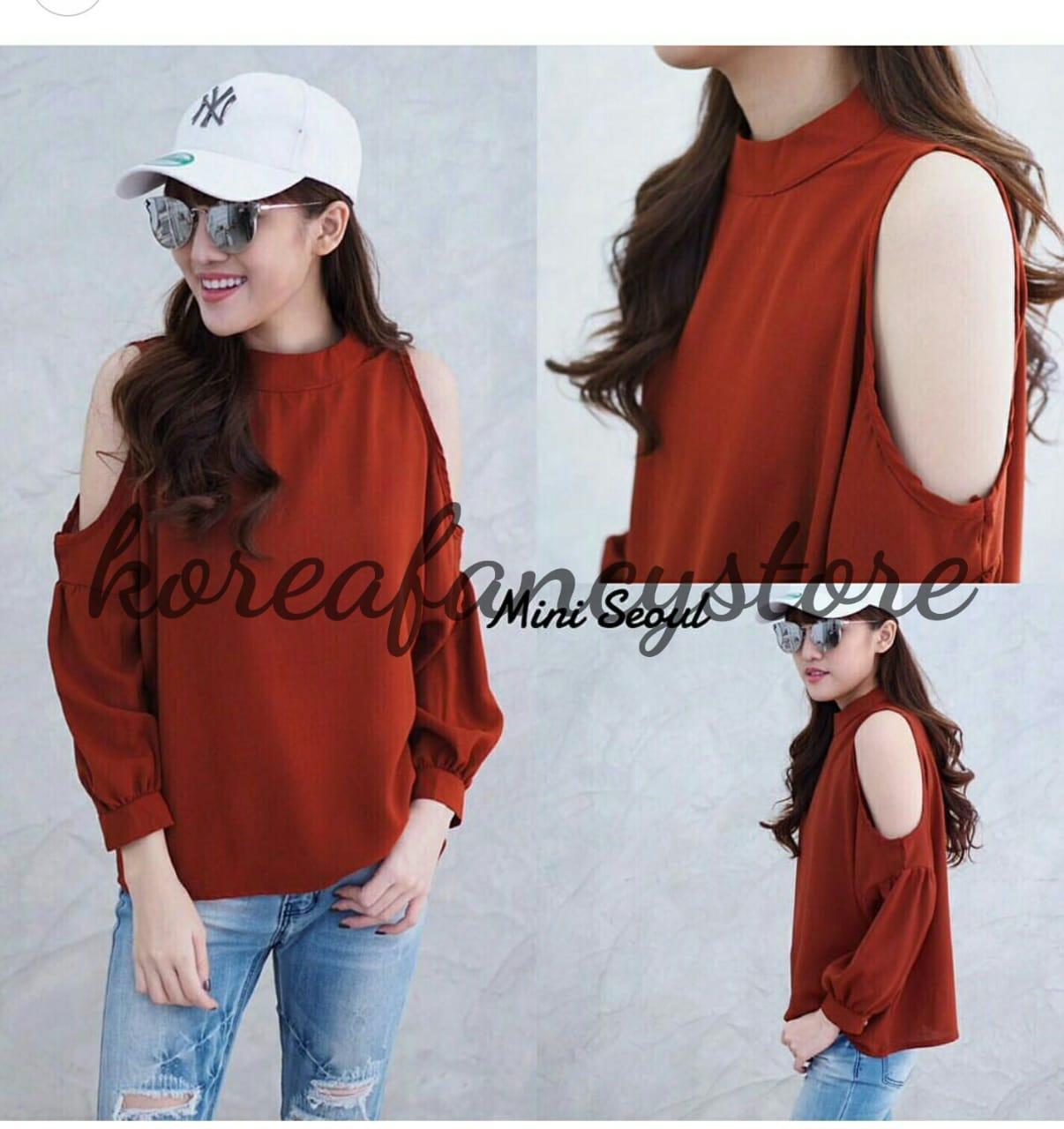 koreafancystore / mini soul / baju model sabrina / baju mini soul / baju warna merah bata / blouse sabrina / blouse minisoul / blouse lengan panjang / pakaian arisan / baju arisan / pakaian santai / pakaian kualitas bagus / baju grosir