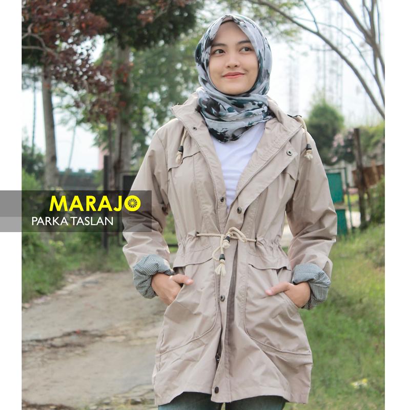 Jaket Parka Taslan Anti Air Premium Wanita Bahan Parasut Lembut Outer Hoodie Musim Hujan Waterproof