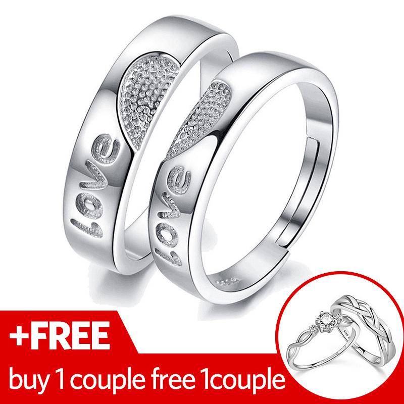 2 Pcs Disesuaikan Cincin Pasangan Cincin Jewellry 925 Perak Adjustable Pecinta Cincin E009-Intl